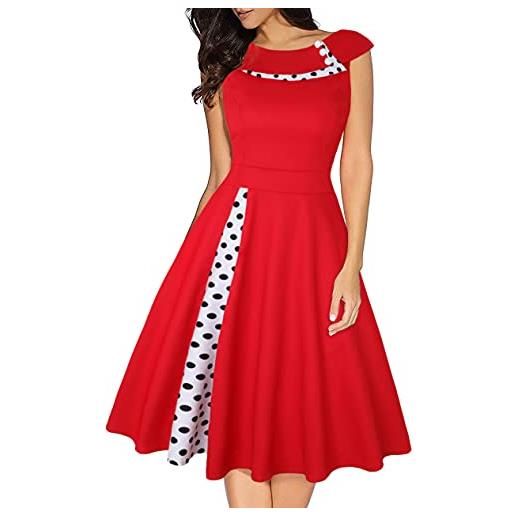 Odizli rockabilly - vestito da donna anni '50, stile vintage anni '50, con fiori e pois, b # rosso, m