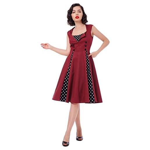 Odizli rockabilly - abito da donna vintage anni '50, stile retrò, con fiori, senza maniche, stile vintage anni '50, b # rosso, s