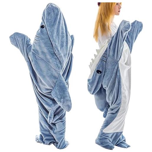RIdelf pigiama a forma di squalo cartone animato tutina for la casa for adulti sacco a pelo in flanella morbida con cappuccio tuta ampia indossabile (color: blue, size: xl)