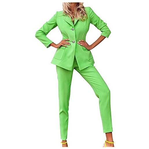 Vagbalena tuta da donna elegante giacca corta a gamba larga pantaloni da ufficio ufficio blazer professionale abito tinta unita due pezzi (verde, l)
