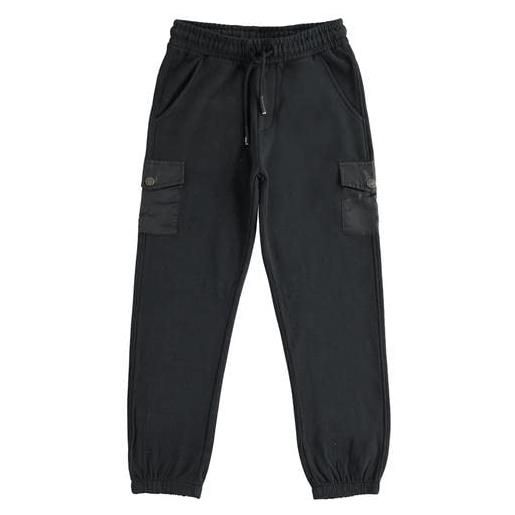 IDO pantalone tuta in felpa invernale ragazzo 16 anni - 170 cm color nero modello cargo con tasconi laterali