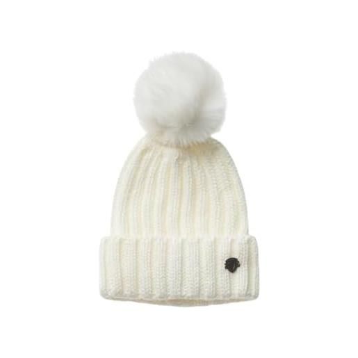 Brillabenny Cappello Cuffia PON PON Doppio Bianco con Pelliccia Beige  Naturale per Ragazza, Donna Hat Fur Double Pom Luxury