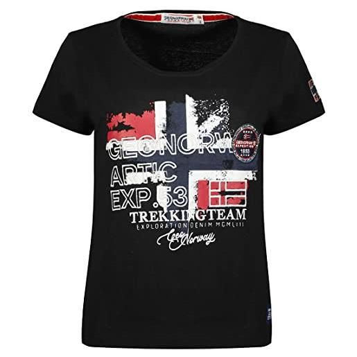 Geographical Norway jarry lady - t-shirt cotone donna - classica t-shirt estiva logo - camicia a maniche corta - scollo v regolare - abito ideale primavera (nero xl-taglia 4)