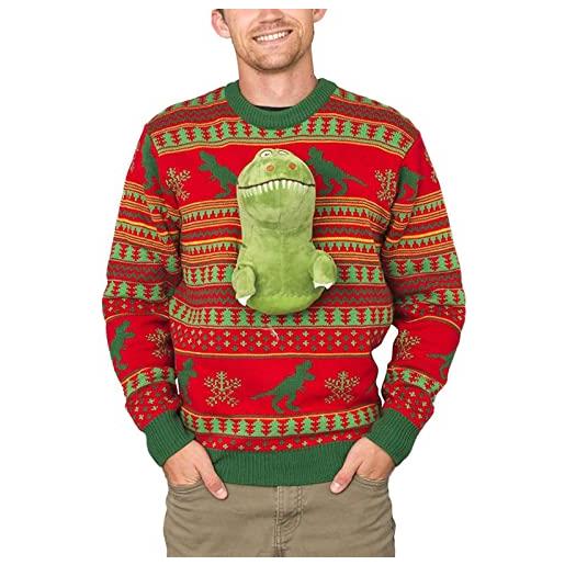 PDYLZWZY maglione natalizio per adulti, grazioso dinosauro 3d, alce e squalo, a maniche lunghe, per uomo e donna, dinosauro rosso, l