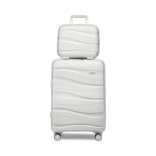 KONO set di 2 valigie 34/55cm rigida trolley bagaglio a mano con tsa lucchetto e leggero(set da 2 pezzi, bianco)