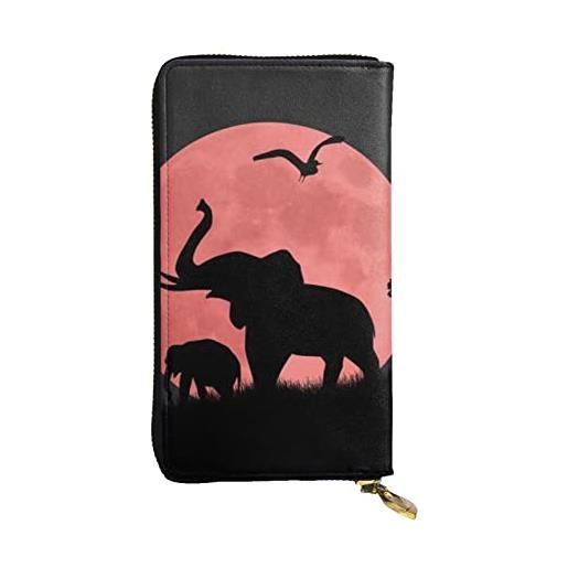 AABSTBFM portafoglio in pelle stampata tigre e leone per donna uomo cerniera borsa frizione portafoglio lungo porta carte di credito, elefante rosa luna, taglia unica