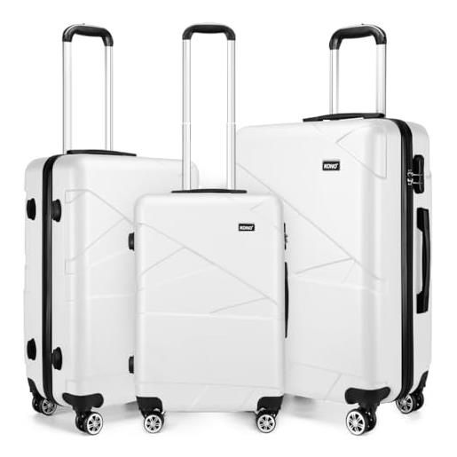 KONO set di 3 valige rigide leggera e resistente valigia con 4 ruote girevoli (set da 3 pezzi, beige)