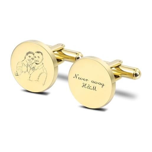 INBLUE personalizzato gemelli per uomo inciso iniziali data ritratto personalizzato acciaio inossidabile regalo per fidanzato marito papà (a1: oro)