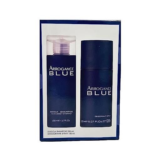 Arrogance blue set regalo uomo doccia shampoo 200ml e deodorante spray 150ml