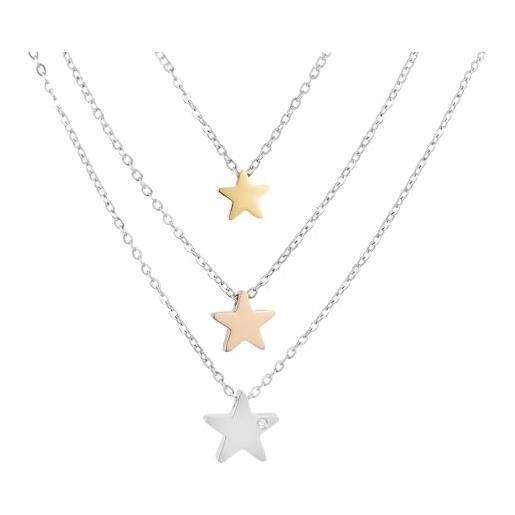 inSCINTILLE cuori e stelle collana donna multifilo tre fili in acciaio inossidabile con ciondolo e punto luce (stelle multicolor)