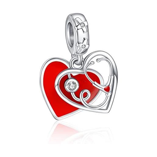 MITSOKU fiery heart double dangle pendants beads gioielli in argento 925 charms gioielli regalo per le ragazze al compleanno, san valentino. 