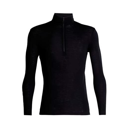 Icebreaker maglietta a manica lunga con mezza zip da uomo - 100% lana merino per sport invernali, corsa, fitness - nero, xxl