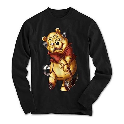 Monkey Print maniche lunghe uomo maglietta killer pooh cartoon golf orso teddy - nero, l