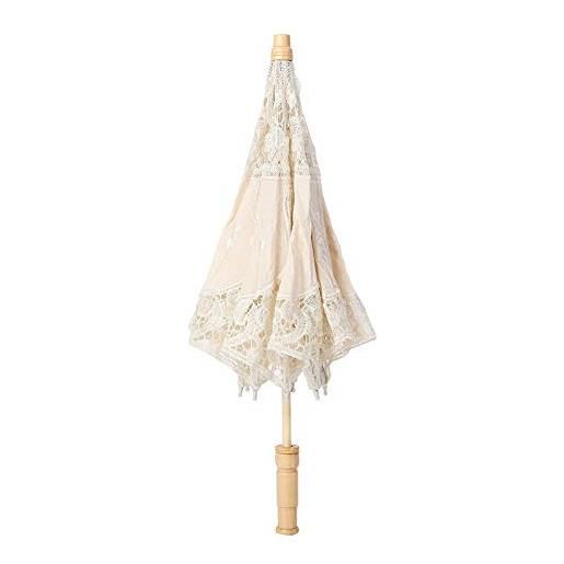 Raguso ombrello in pizzo vintage retrò ombrello fatto a mano ricamo fiore ombrello matrimonio sposa decorazione per feste ombrello per fotografia(l 44cm-beige)