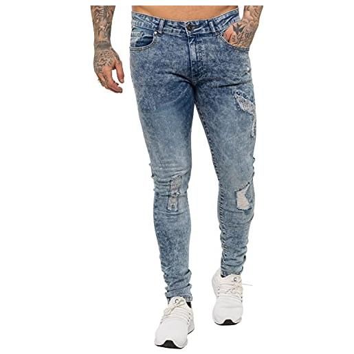 989Zé ENZO jeans da uomo skinny super elasticizzati in denim strappato, tutte le misure della vita, azzurro, w30 / l32