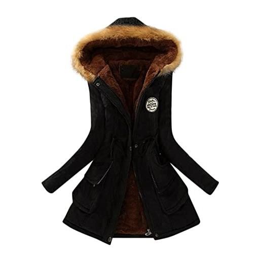 RYTEJFES giacca invernale da donna, corta, per attività all'aperto, grandi dimensioni, parka invernale, giacca lunga invernale, giacca imbottita da donna, in peluche, calda pelliccia, nero , xxl