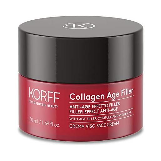 Korff collagen age filler crema viso, formula anti age globale con age filler complex, collagene marino, vitamina pp azione antirughe, idratante, illuminante 50 mll