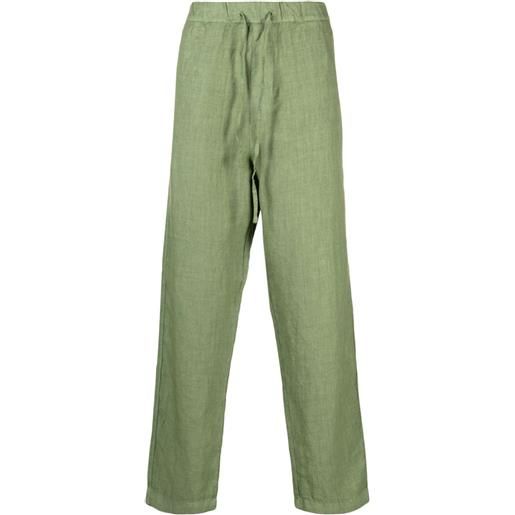 120% Lino pantaloni dritti con vita media - verde