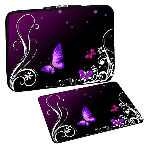 PEDEA custodia design per notebook, 10,1 pollici, 13,3 pollici / 15,6 pollici / 17,3 pollici farfalla viola 15,6 zoll + mauspad