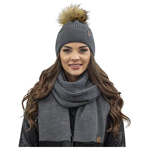 Vivisence cappello e sciarpa set invernale da donna 7042kmpl, grigio scuro, taglia unica