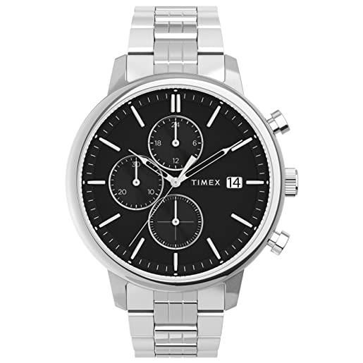 Timex orologio Timex trend 45mm da uomo - cassa argentata con quadrante nero e bracciale in acciaio inossidabile tw2v01600