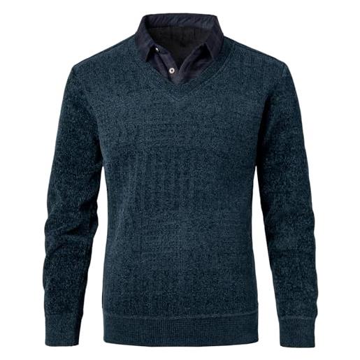 OlyljpinZ uomo scollo a v casual pullover maniche lunghe maglia pullover lavorato a maglia con colletto di camicia maglioncino v-collo maglione inverno classico