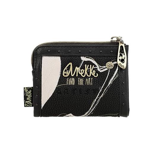 Anekke - portafoglio piccolo da donna - protezione rfid - portafoglio in ecopelle con chiusura a bavero - colore nero shōen - accessori e accessori da donna - misure 12x9x3 cm, multicolore