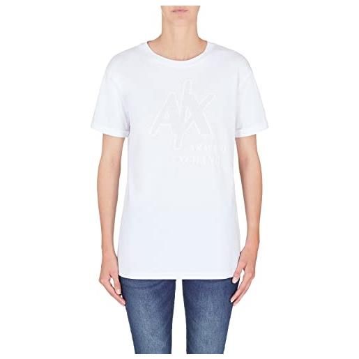 ARMANI EXCHANGE sostenibile, vestibilità arrotolata, logo frontale con strass, t-shirt donna, bianco, s