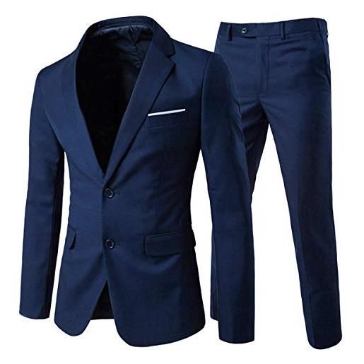 Allthemen abiti da uomo 2 pezzi abito da sposa slim fit abito da lavoro a due bottoni blazer giacche casual pantaloni blu navy 3xl