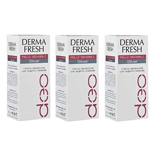 Dermafresh buyfarma promo pack - 3x deodorante Dermafresh pelle sensibile silver, crema da 40ml + omaggio a sorpresa
