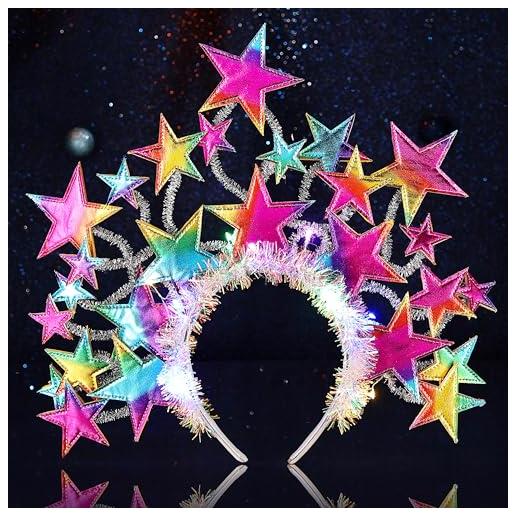 Fashband cerchietto luminoso con stelle glitterate e coroncina a corona, per costume da dea, per natale, carnevale, feste, accessori per capelli per donne e ragazze (colore: colore)