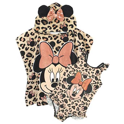 Disney costume da bagno e asciugamano con cappuccio poncho minnie mouse girl, colore: rosa. , 4-5 anni