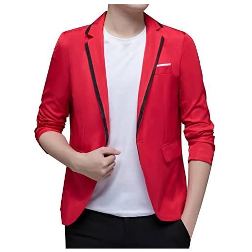 BOTCAM giacca estiva da uomo, in tessuto elasticizzato, per il tempo libero, giacca con paillettes, elegante giacca da donna, per matrimonio, business, feste, giacca, colore: rosso, l