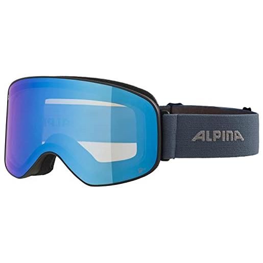 ALPINA slope q-lite - occhiali da sci otg, a specchio, con rinforzo del contrasto e polarizzati, con protezione uv al 100% , per adulti, nero e blu scuro, taglia unica