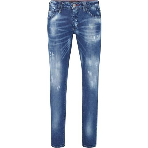 Philipp Plein jeans dritti con effetto vissuto - blu
