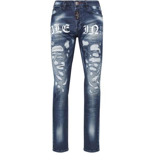 Philipp Plein jeans dritti con stampa - blu