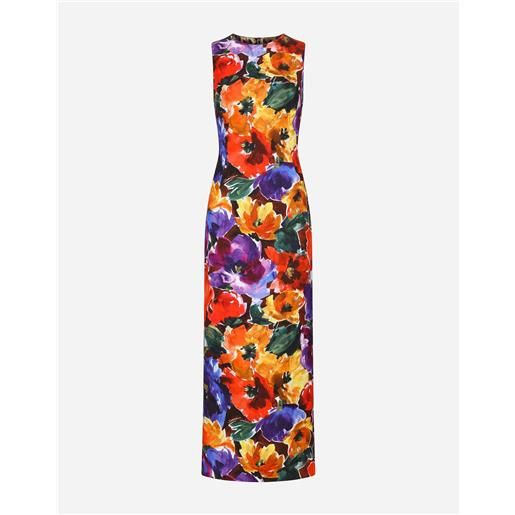 Dolce & Gabbana abito lungo in broccato stampa fiori astratti