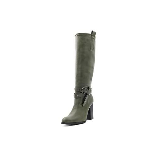 QUEEN HELENA stivali alti con tacco medio zip laterale fibbia casual invernali donna x27-183 (verde, numeric_37)