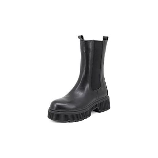 QUEEN HELENA chelsea boots stivaletti con tacco plateau senza chiusura bassi casual invernali donna x27-152 (beige, numeric_40)