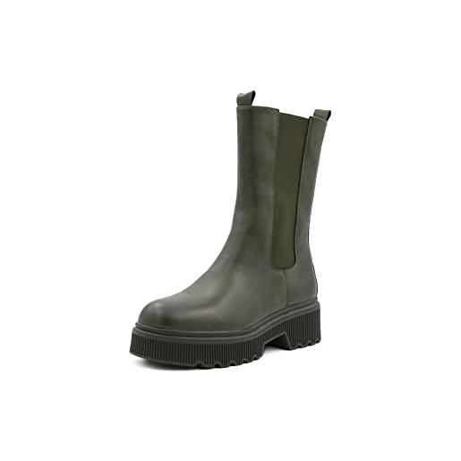 QUEEN HELENA chelsea boots stivaletti con tacco plateau senza chiusura bassi casual invernali donna x27-152 (beige, numeric_36)