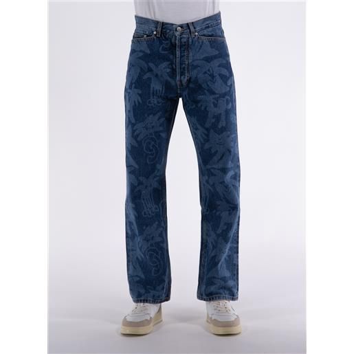 PALM ANGELS jeans palmity stampa all over denim uomo