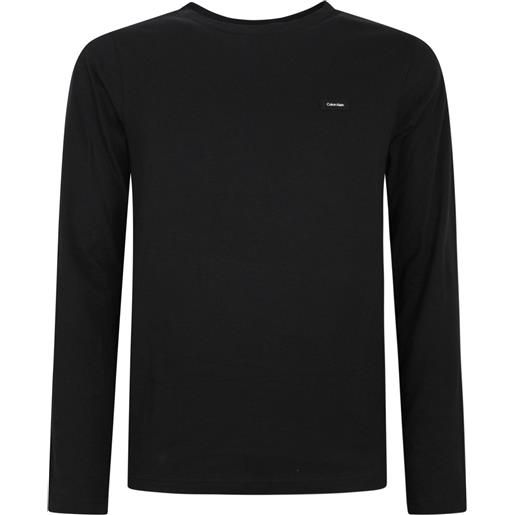CALVIN KLEIN t-shirt nera a maniche lunghe con mini logo per uomo