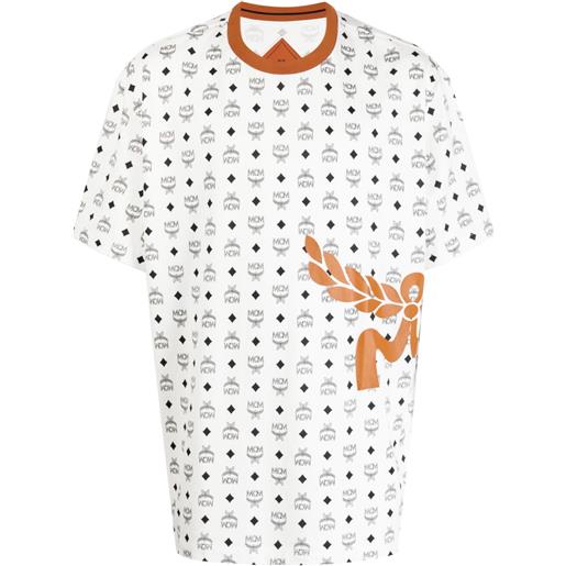 MCM t-shirt mega laurel con monogramma - bianco