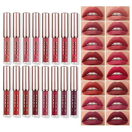 MKNZOME lucidalabbra set trucchi, MKNZOME 16 colori matte lip gloss rossetto lunga durata make up tinta labbra rossetto liquido impermeabile professionale kit regalo trucchi donna