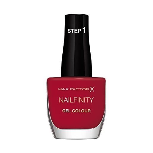 Max Factor smalto unghie nailfinity gel colour, smalto a lunga tenuta effetto gel, 310 red carpet ready