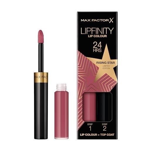 Max Factor lipfinity lip colour tinta labbra matte lunga durata e gloss idratante, applicazione bifase, 84 rising star