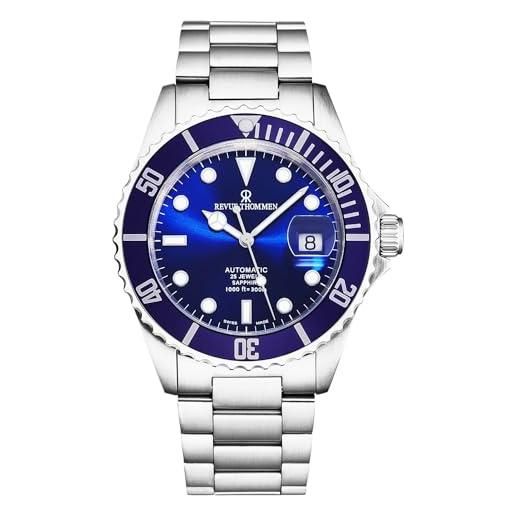Revue Thommen orologio da polso automatico da uomo, diametro 42 mm, lunetta blu 17571.2128, bracciale