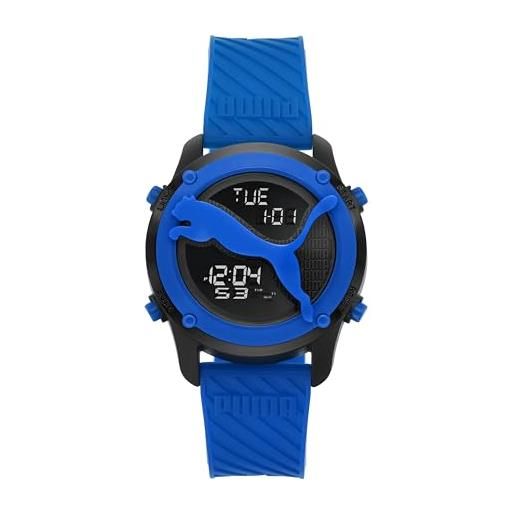 Puma orologio big cat uomo, movimento lcd, cassa in policarbonato blu da 44 mm, cinturino in poliuretano, p5101