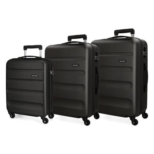 Roll road flex set valigie nero 55/65/75 cms rigida abs chiusura a combinazione numerica 182l 4 ruote bagaglio a mano