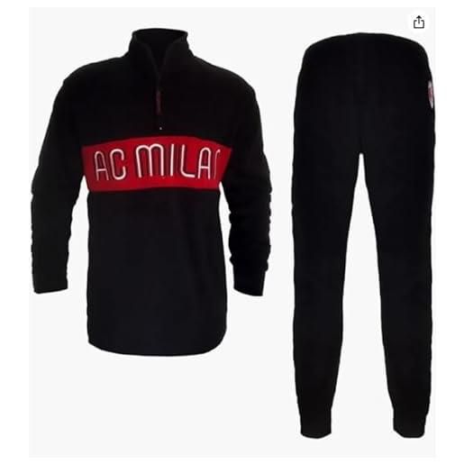 hermet ac milan pigiama ragazzo full zip in pile prodotto ufficiale art. 1030 (nero, 16 anni)